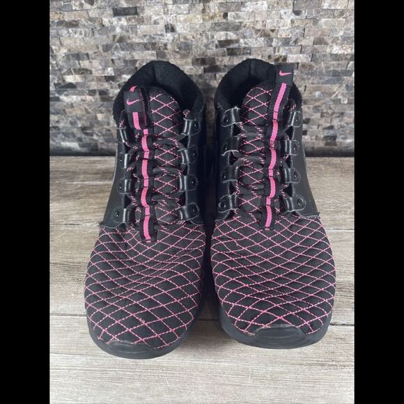 Nike Roshe One Mid Black Pink Leather Sneakers Size 7Y Womens 8.5 807576 001 - Picture 3 of 8